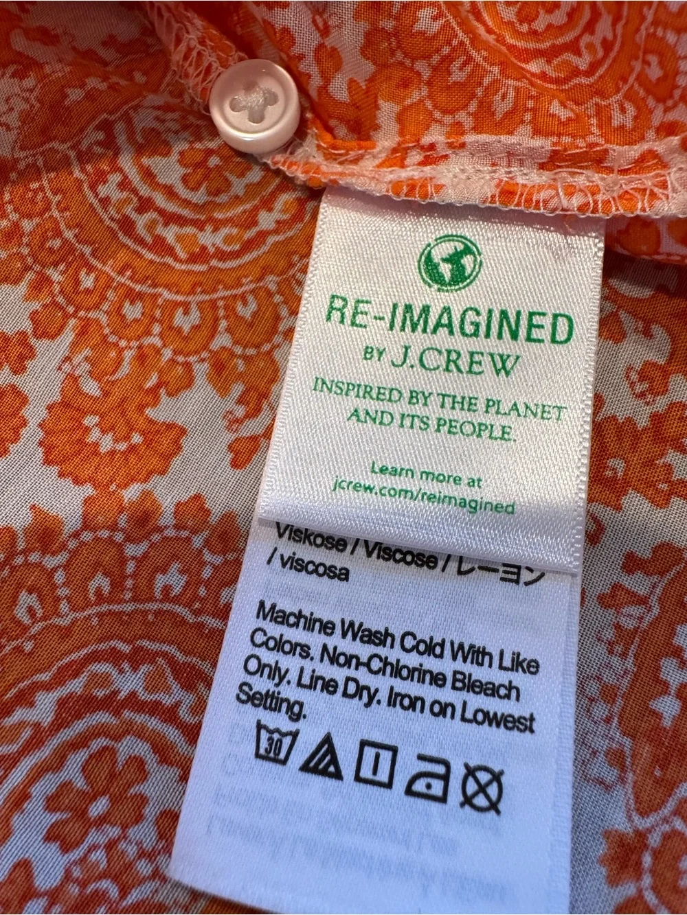 J. Crew Orange Paisley Button-Front Flutter Sleeve Blouse